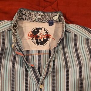 Robert Graham Teal and Black Striped Shirt